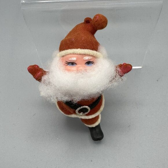 Vintage Red Flocked Santa Claus Christmas Ornament Hong Kong Kitschy 4" T READ - Picture 1 of 13